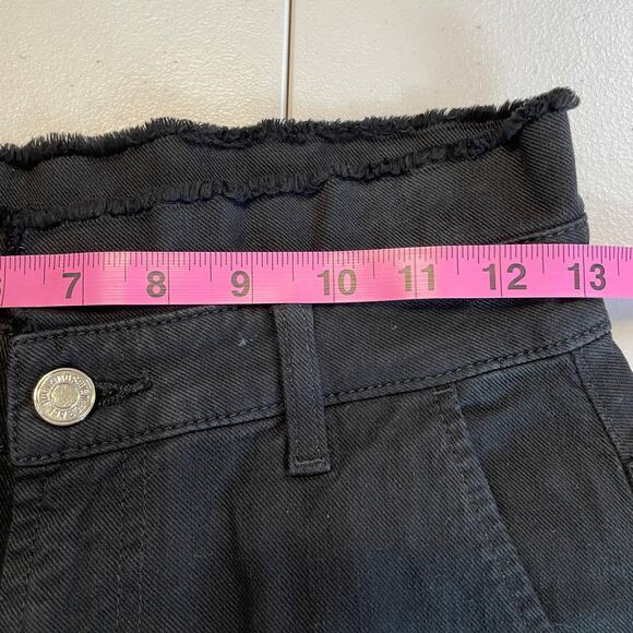 7 For All Mankind Black Denim High Raw Fringe Waist Tapered Leg Y2K Jeans 25 - Picture 8 of 13